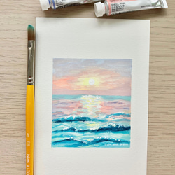 ORIGINAL PAINTING-,pink sunset, 原画, オリジナルアート, 海の絵 1枚目の画像