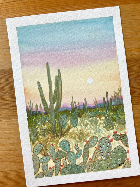 ORIGINAL PAINTING- cactus dessert, 原画, オリジナルアート, 砂漠, サボテンの絵 3枚目の画像