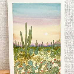 ORIGINAL PAINTING- cactus dessert, 原画, オリジナルアート, 砂漠, サボテンの絵 2枚目の画像