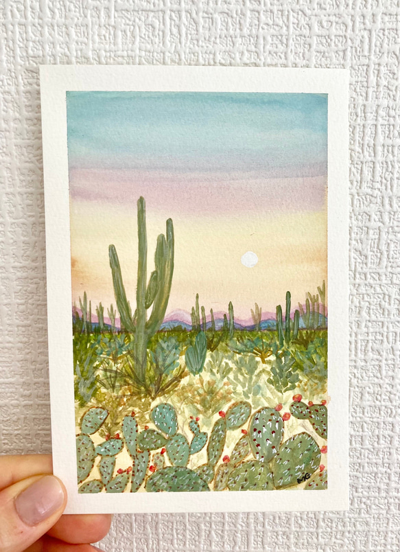 ORIGINAL PAINTING- cactus dessert, 原画, オリジナルアート, 砂漠, サボテンの絵 2枚目の画像