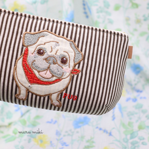 【送料無料/即納】  刺繍ポーチ】タイプB パグ ポーチ 15205955 通販 maru_miki バッグ