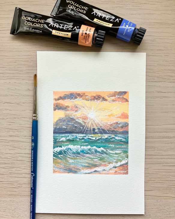 ORIGINAL PAINTING-,ocean, sunset, 原画, オリジナルアート, 海の絵 1枚目の画像