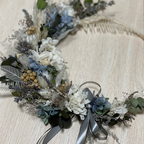ホワイトブルーのフープリース】ドライフラワー リース リース