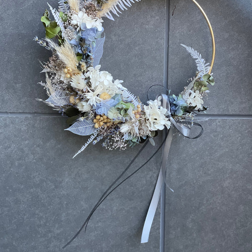 ホワイトブルーのフープリース】ドライフラワー リース リース