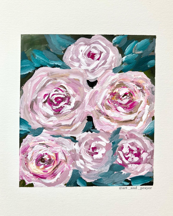 ORIGINAL PAINTING -Roses, 原画, オリジナルアート, バラの絵 2枚目の画像