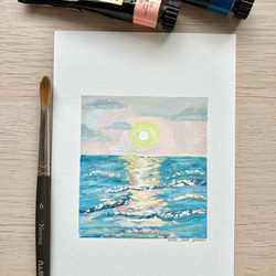 ORIGINAL PAINTING - ocean, sunset, 原画, オリジナルアート, 海の絵 1枚目の画像