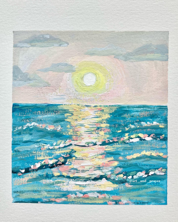 ORIGINAL PAINTING - ocean, sunset, 原画, オリジナルアート, 海の絵 2枚目の画像