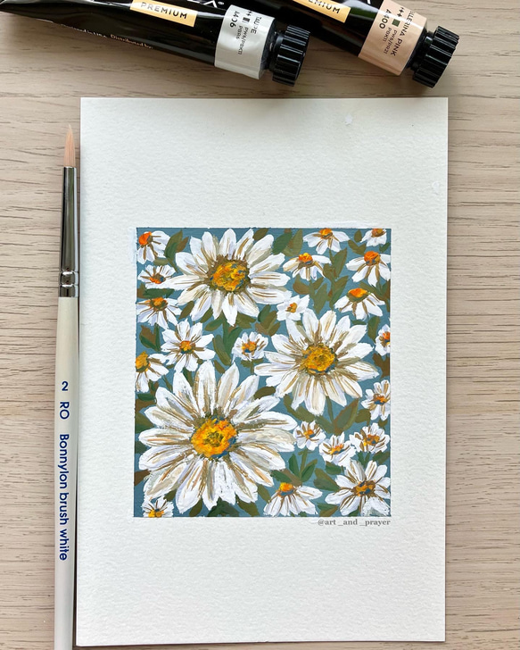 絵画 油絵 マーガレット （SOO） 【肉筆】【油絵】【花】【横長