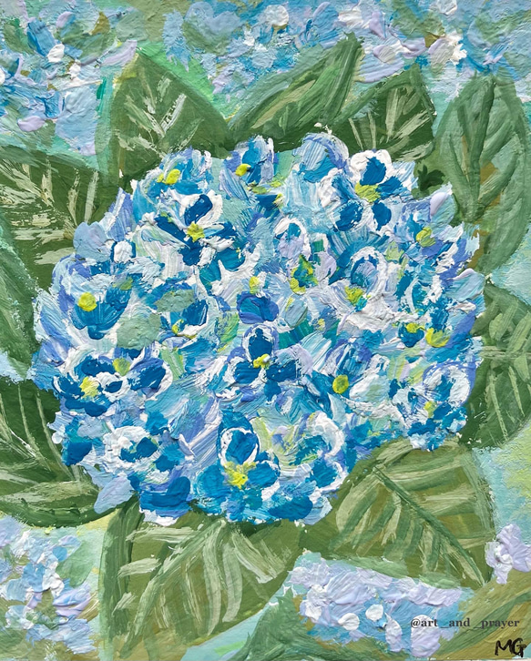 ORIGINAL PAINTING - アジサイ, 原画, オリジナルアート, 紫陽花アート 2枚目の画像