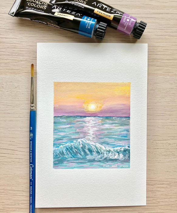 ORIGINAL PAINTING - ocean, sunset, 原画, オリジナルアート, 海の絵 1枚目の画像