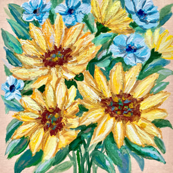 ORIGINAL PAINTING - sunflowers bouquet, 原画, オリジナルアート,ひまわりアート 2枚目の画像