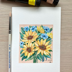 ORIGINAL PAINTING - sunflowers bouquet, 原画, オリジナルアート,ひまわりアート 1枚目の画像