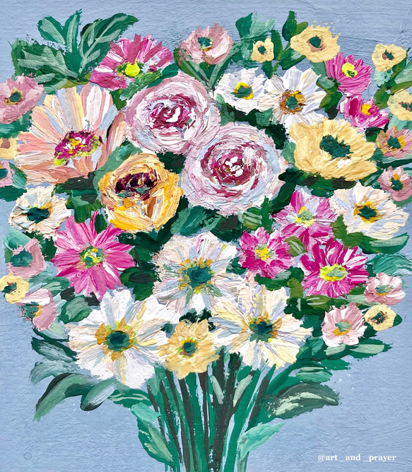 ORIGINAL PAINTING - flowers bouquet, 原画, オリジナルアート, フラワーアート 2枚目の画像