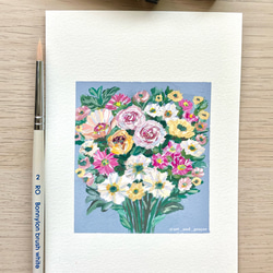 ORIGINAL PAINTING - flowers bouquet, 原画, オリジナルアート, フラワーアート 1枚目の画像