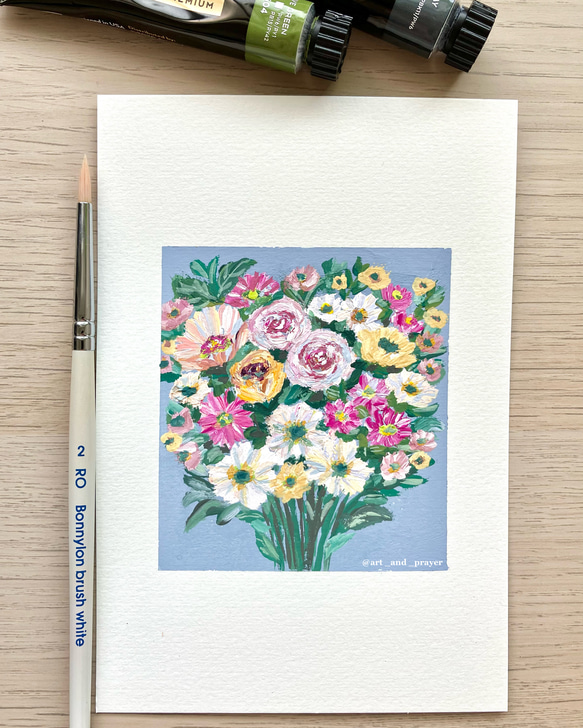 ORIGINAL PAINTING - flowers bouquet, 原画, オリジナルアート, フラワーアート 1枚目の画像