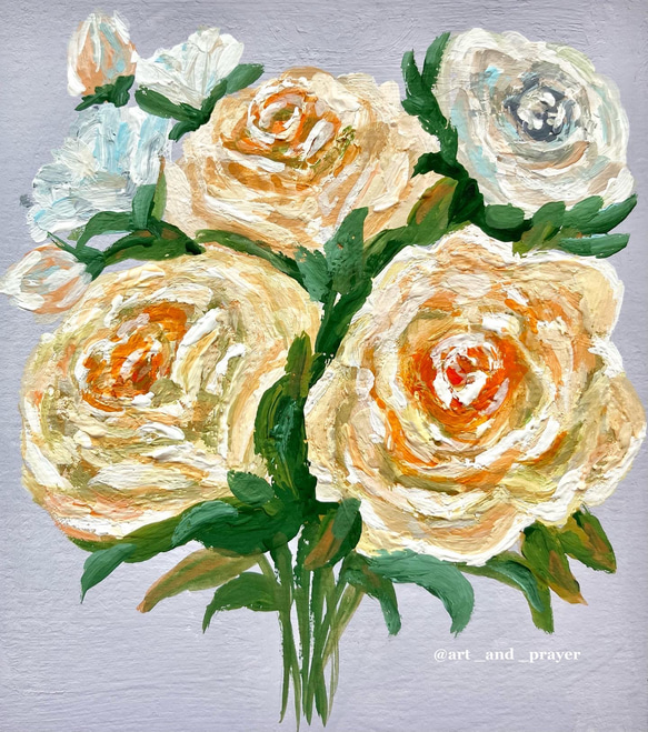 ORIGINAL PAINTING - roses bouquet, 原画, オリジナルアート, バラのアート 2枚目の画像