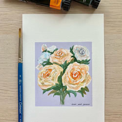 ORIGINAL PAINTING - roses bouquet, 原画, オリジナルアート, バラのアート 1枚目の画像