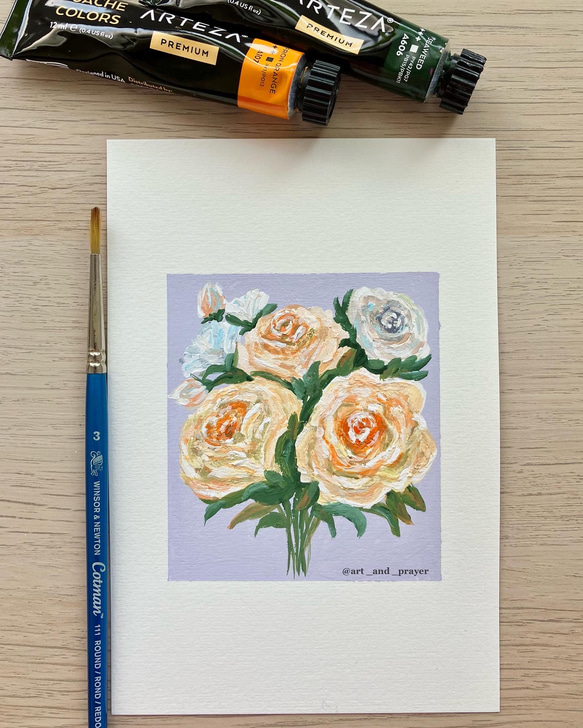 ORIGINAL PAINTING - roses bouquet, 原画, オリジナルアート, バラのアート 1枚目の画像