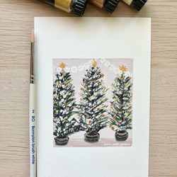 ORIGINAL PAINTING - Christmas trees, 原画, オリジナルアート, クリスマスアート 1枚目の画像