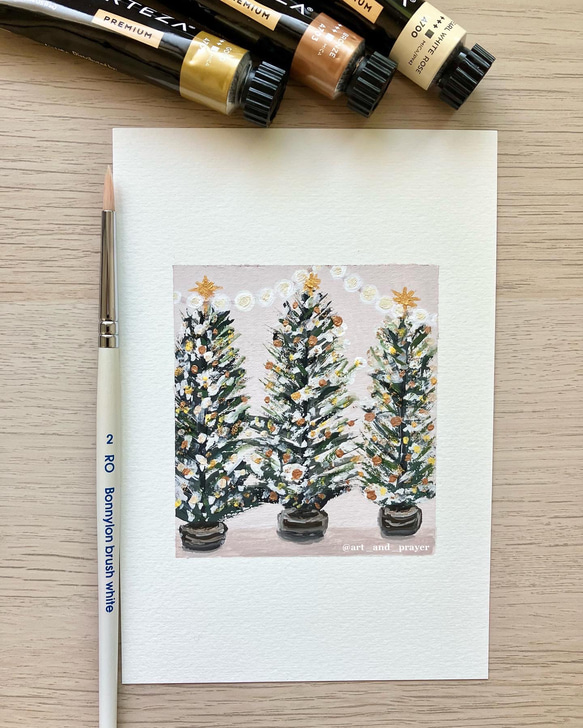 ORIGINAL PAINTING - Christmas trees, 原画, オリジナルアート, クリスマスアート 1枚目の画像