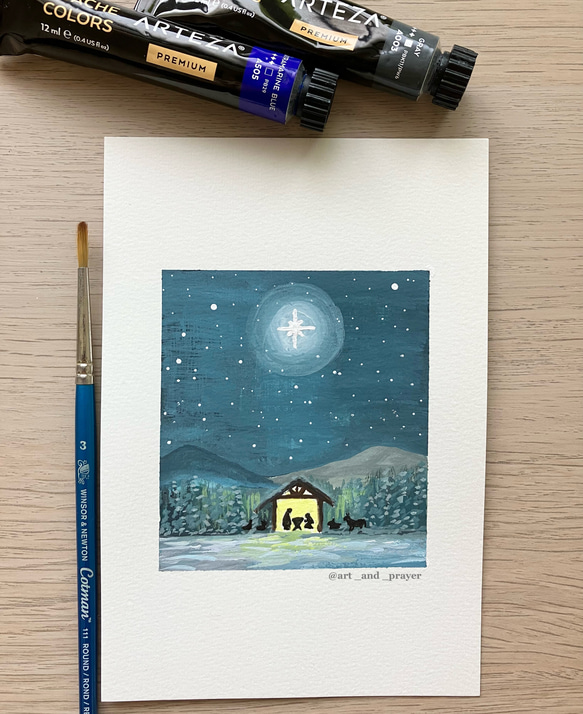 ORIGINAL PAINTING - クリスマスの日, 原画, オリジナルアート, イエスキリスト 1枚目の画像