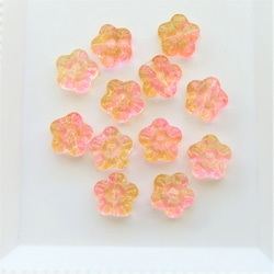 8個・13ｍｍ・梅の花・ピンクイエロー・ガラスビーズ・フラワー・22121304 3枚目の画像