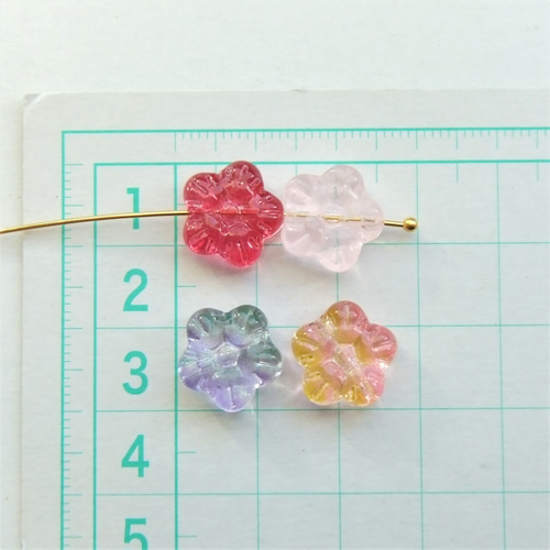 8個・13mm・梅の花・ピンクイエロー・ガラスビーズ・フラワー