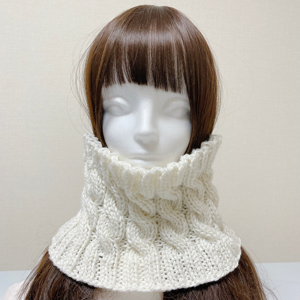 ネックウォーマー 秋冬 ホワイト アラン模様 タートル風 つけえり風