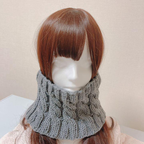 ネックウォーマー 秋冬 ホワイト アラン模様 タートル風 つけえり風