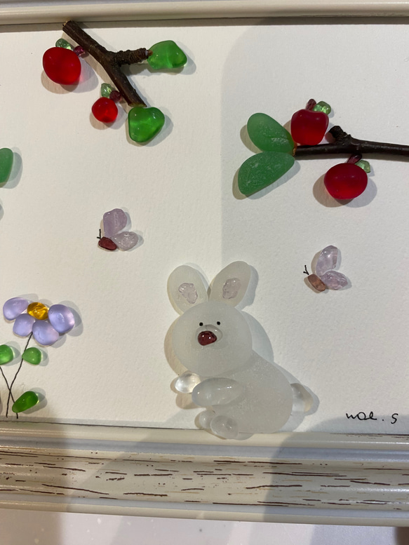 WOL.S  シーグラスアート　かくれんぼするウサギの親子 5枚目の画像