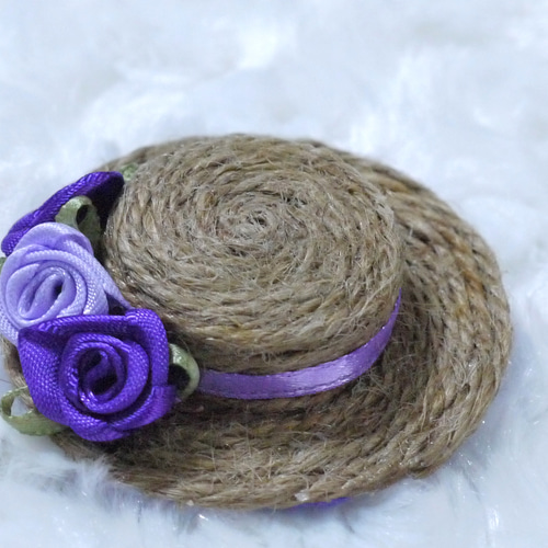 麦わら 帽子 ブローチ 《 purple rose 》 ブローチ Tori Dori 通販