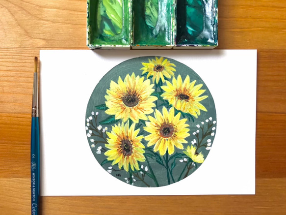 ORIGINAL PAINTING - sunflowers, 原画, オリジナルアート, ひまわりアート 1枚目の画像