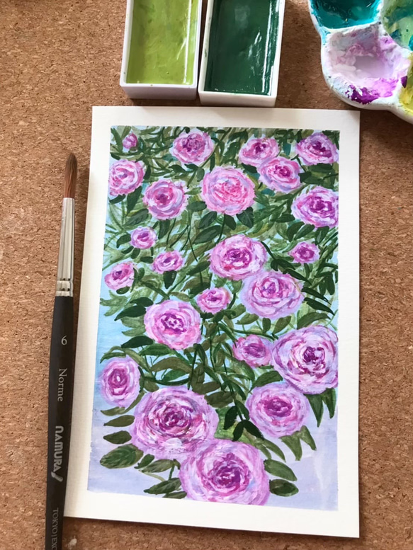 ORIGINAL PAINTING - Roses, 原画, オリジナルアート 2枚目の画像