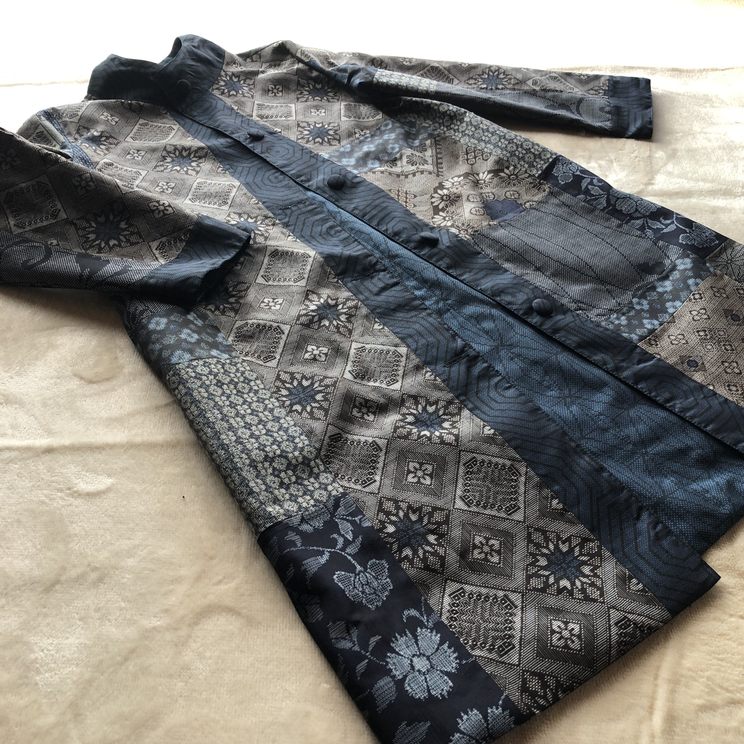 着物リメイク 大島紬と銘仙 パッチワーク リバーシブル モモンガコート