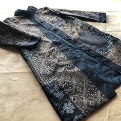 アンティーク大島紬のパッチワークコート リバーシブル スタンドカラー