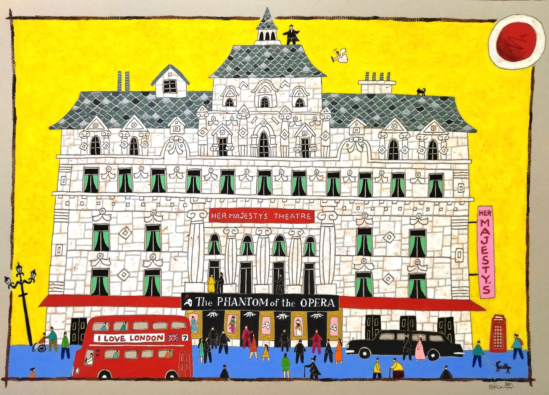 水彩画原画　ロンドンのミュージカル劇場、「オペラ座の怪人」上演中 水彩画原画 ロンドンのミュージカル劇場、「オペラ座の怪人」上演中