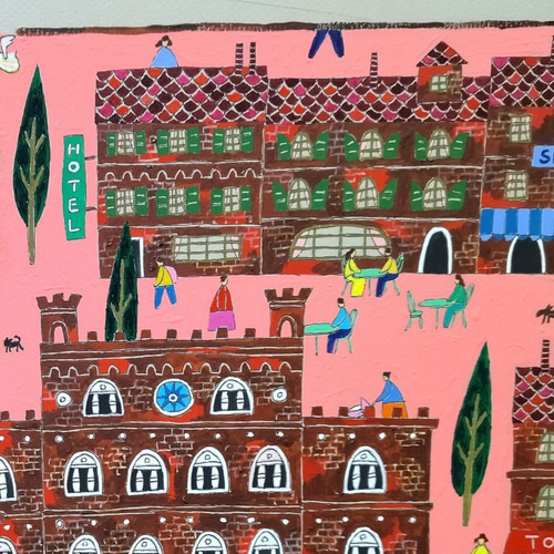 水彩画原画　シエナのカンポ広場 水彩画原画シエナのカンポ広場
