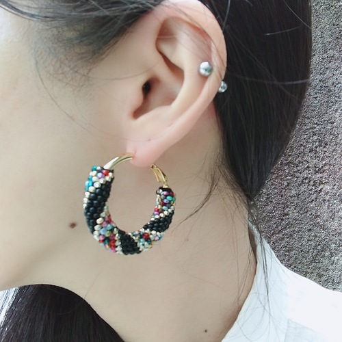 6 アラビアン・オリエンタル フープピアス【アイボリー/クリーム 