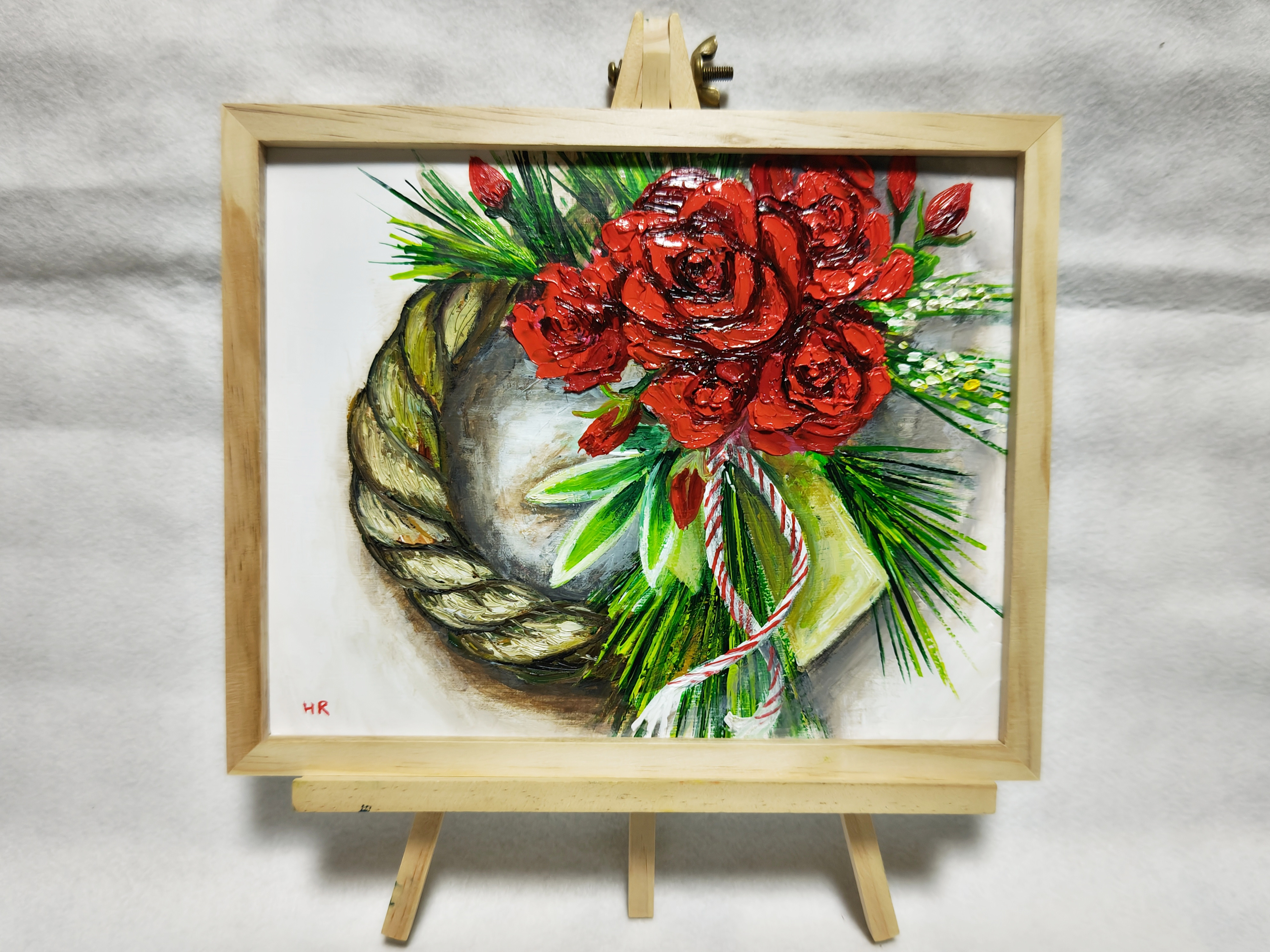 油絵 絵画 正月リース【薔薇】 正月リース【薔薇】 油絵 絵画