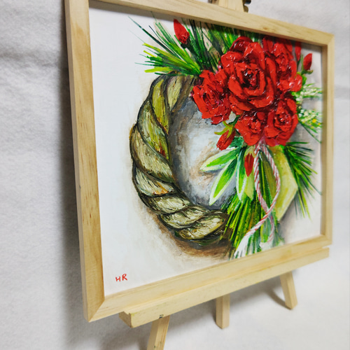 油絵 絵画 正月リース【薔薇】 絵画 HR 通販 15207483｜Creema