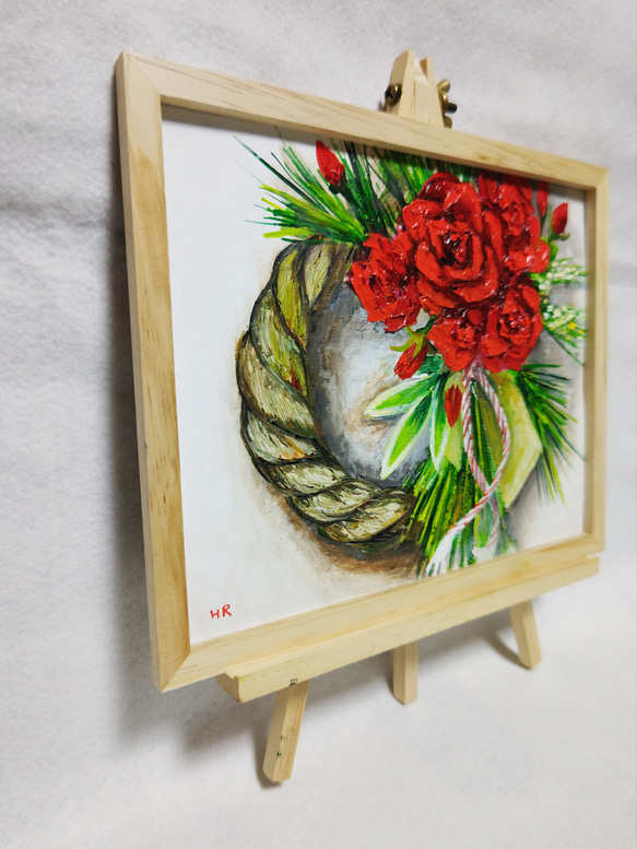 油絵 絵画 　正月リース【薔薇】 3枚目の画像