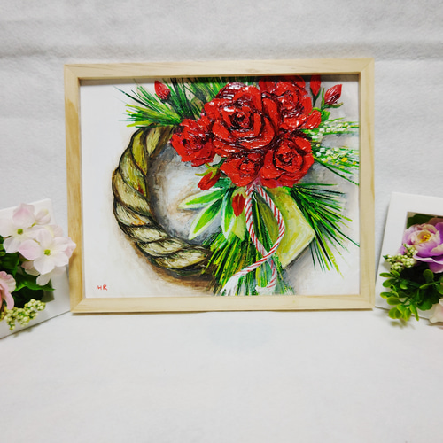 油絵 絵画 正月リース【薔薇】 絵画 HR 通販 15207483|Creema 油絵 絵画 正月リース【薔薇】 絵画 HR 通販 15207483|Creema