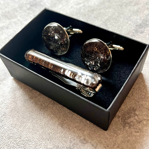 caffeine】 〜コーヒー豆のネクタイピン・カフスボタンのSet