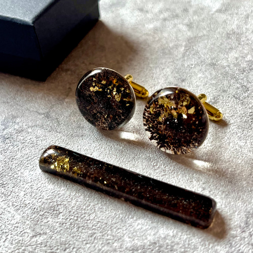 caffeine】 〜コーヒー豆のネクタイピン・カフスボタンのSet