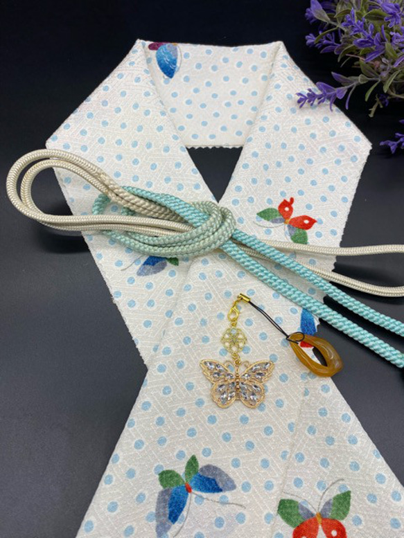 訳アリ】0041半襟・化繊 手書き猫&絹帯締め お洒落半衿 和装小物 目玉