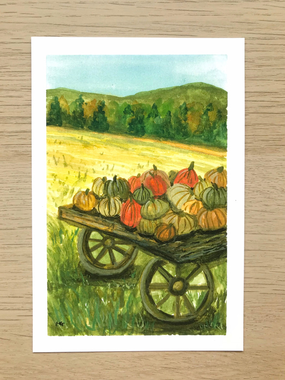 3枚セット秋のポストカード, 秋アート, パンプキン, きのこ, 紅葉 3枚目の画像