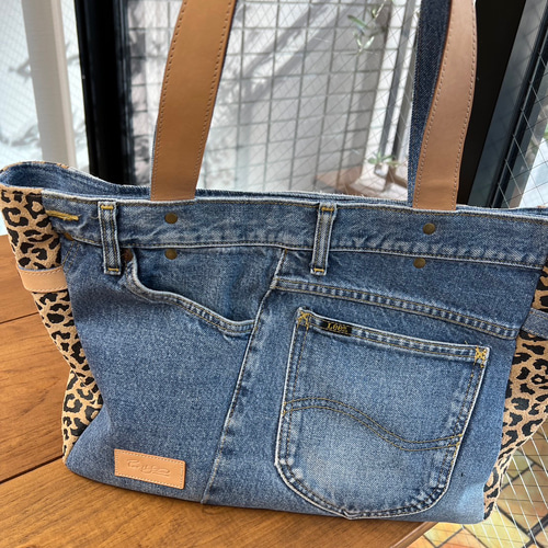 デニムリメイク☆トートバッグ L 1868【まんまるトートバッグ(L