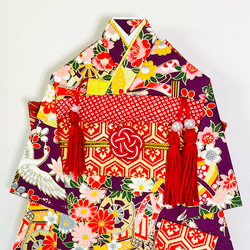 着物のお祝い袋480 ご祝儀袋　紫地　鶴　牡丹　桜 2枚目の画像