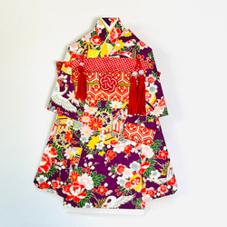 着物のお祝い袋480 ご祝儀袋　紫地　鶴　牡丹　桜 1枚目の画像