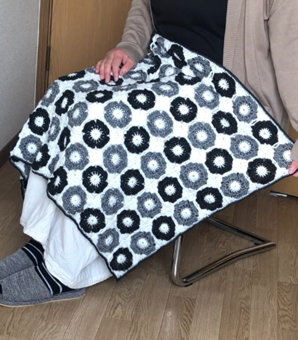 青と白の波模様のブランケット、ハンドメイド Bring in the waves of good fortune! ◇Wave pattern blanket